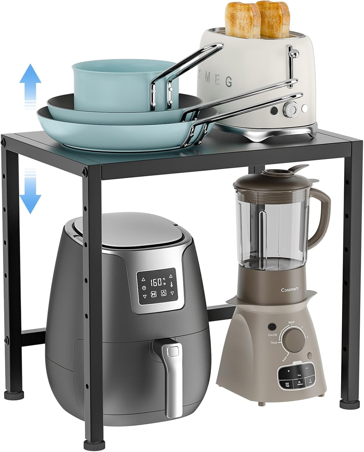 2-Tier Expandable Metal Storage Shelves, 150LBS Heavy Duty Shelving ...
