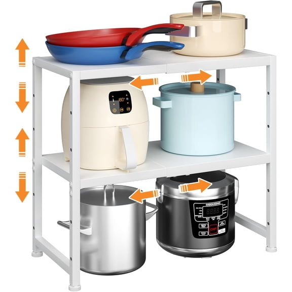 2-Tier Expandable Metal Storage Shelves,150LBS Heavy Duty Shelving Units and Storage For Appliance,Adjustable Pots and Pans Organizer Rack Shelf For Kitchen Under Cabinet Pantry Warehouse Garage