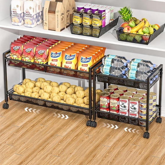 2-Tier Expandable Rolling Pantry Storage Cart with Wheels