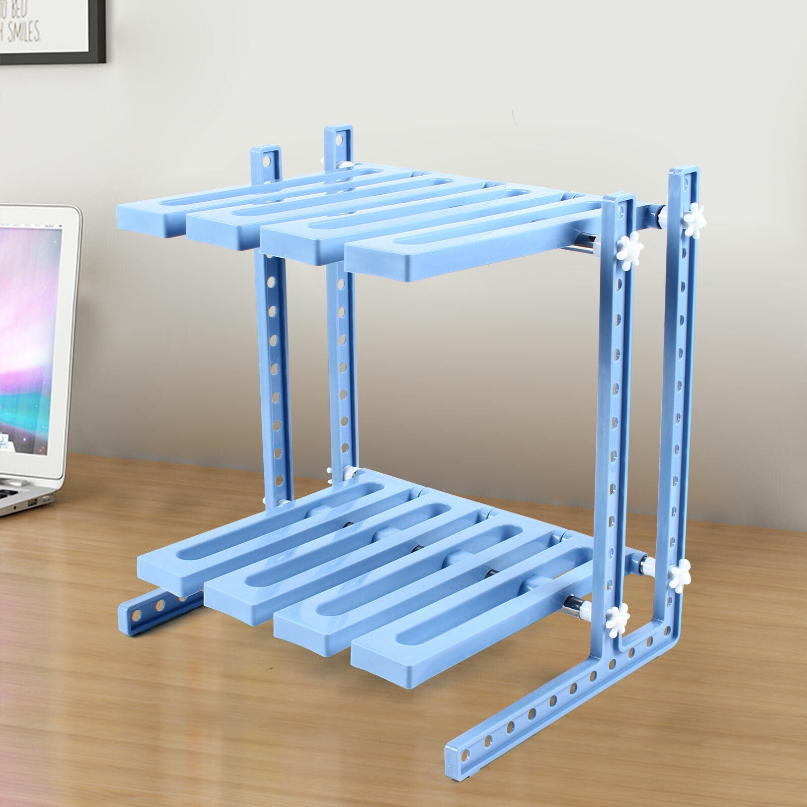 2 Tier Expandable Shelf Storage Organizer Rack Kitchen Holders Blue