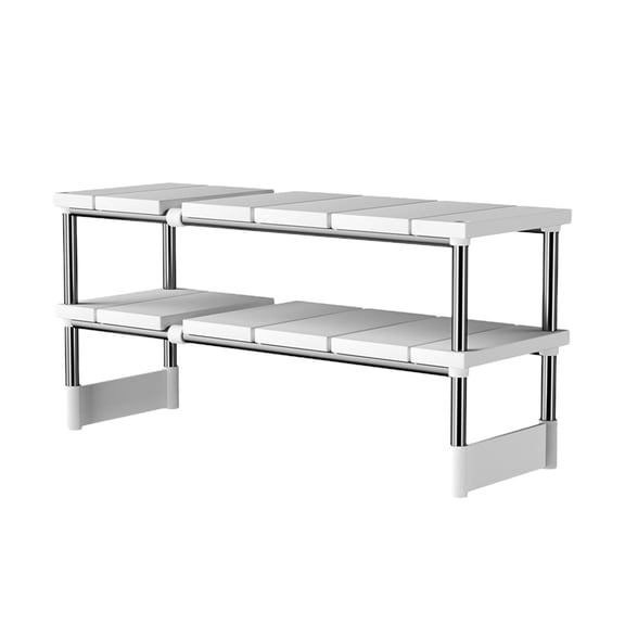 2-Tier Expandable Under Sink Organizers, Adjustable Length Under Kitchen Sink Organizer with 6 Removable ABS Panels, Cabinet Shelf for Bathroom, Pantry, Shoe Storage Rack