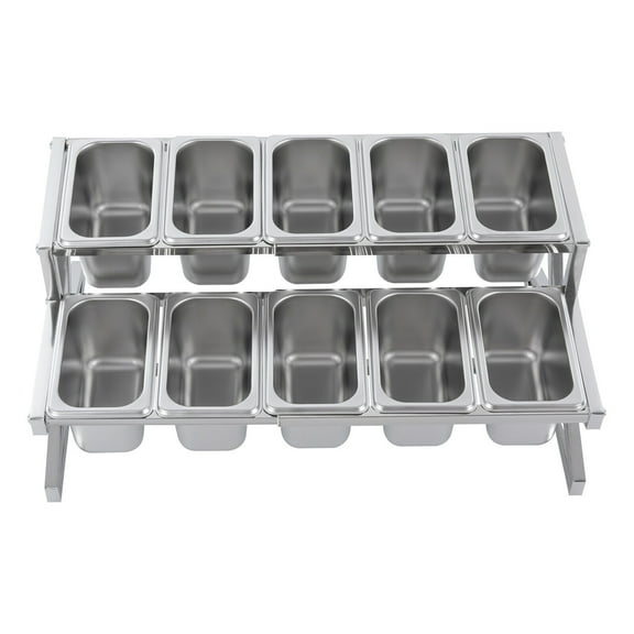 2-Tier Expandable Spice Rack 10x Spice Box W/ Handle Table Standing Organizer Shelf,201 Stainless Steel Seasoning Rack Silver