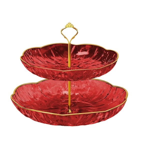 2-Tier Exquisite Glass Serving Platter - 9.45in/24cm Double Layered Fruit/Snack/Candy Plate for Living Room Coffee Table (4 Colors)
