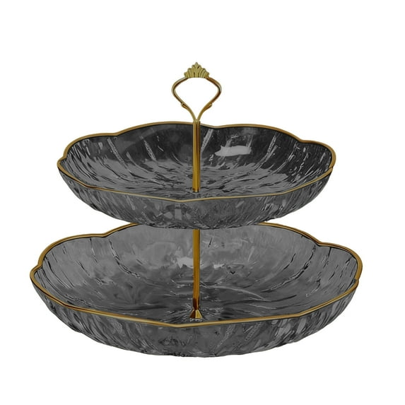 2-Tier Exquisite Glass Serving Platter - 9.45in/24cm Double Layered Fruit/Snack/Candy Plate for Living Room Coffee Table (4 Colors)