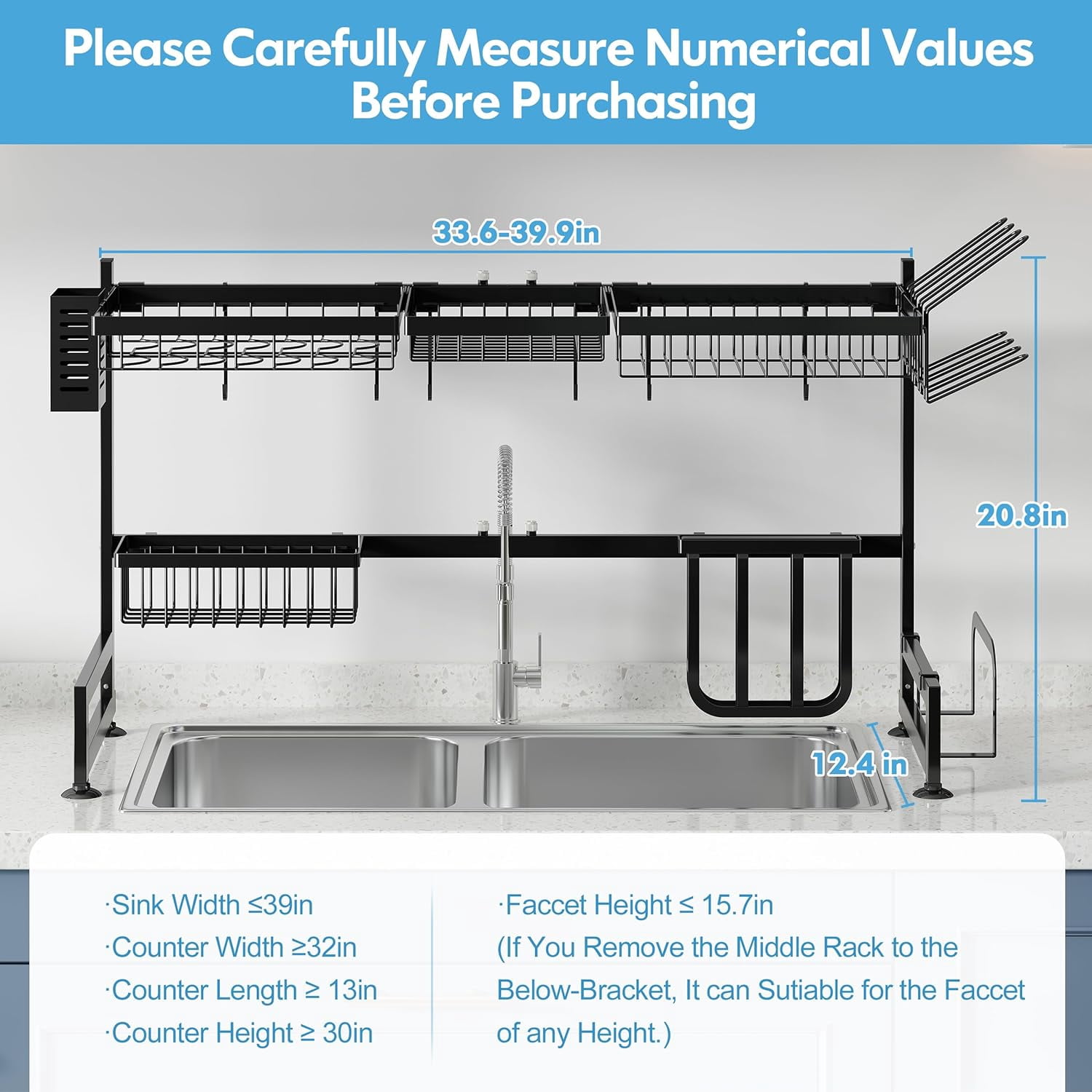 2 Tier Extra Large Stainless Steel Expandable Over The Sink Dish ...