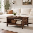 thumbnail image 1 of 2-Tier Farmhouse Coffee Table with Open Shelf, Rectangular Center Table for Living Room, Rustic Brown, 1 of 9