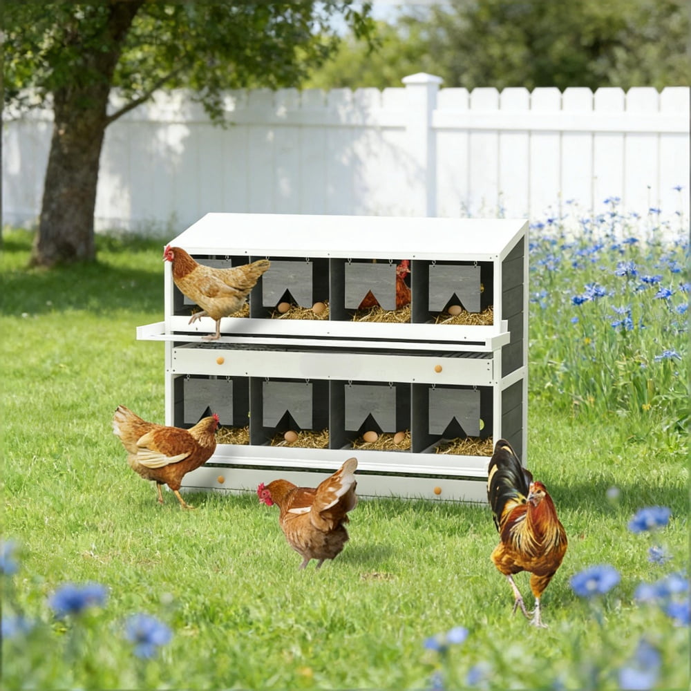 2 Tier Fir Wood Chicken Nesting Box, Automatic Egg Rolling Poultry Laying Nest With Perches V-Shaped Curtain, Elevated Dry Chicken Egg Laying House For 16-32 Hens