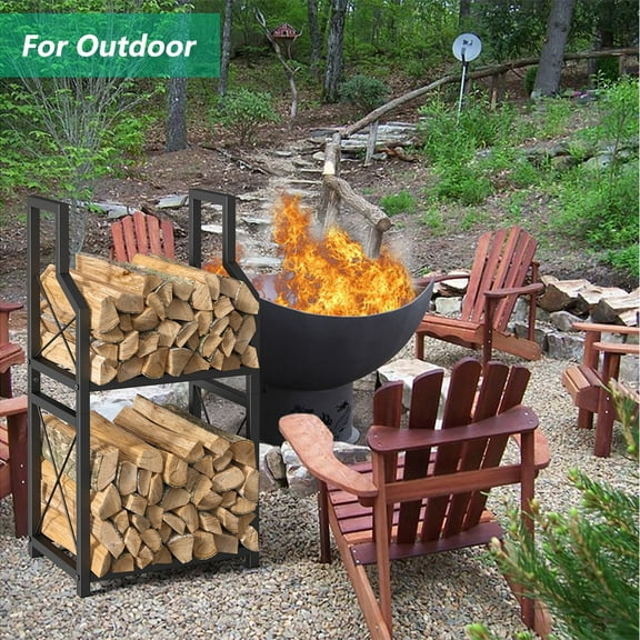 2-Tier Firewood Rack Holder Fire Wood Log Storage Rack Stacker Stand