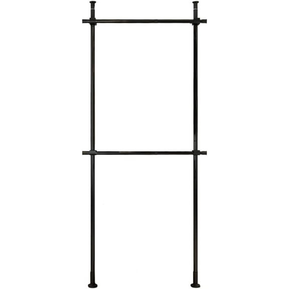 2-Tier Floor to Ceiling Clothes Racks, Metal Clothes Hanger Stand Adjustable Lengths&Height, Portable Garment Rack System For Closet Organizer, Clothes Storage Rack for Bedroom Laundry Room Black