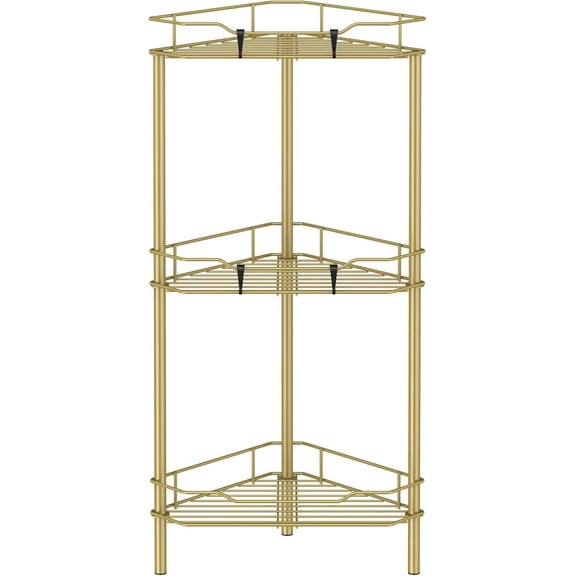 2 Tier Floor Standing Corner Shower Caddy Organizer Shelf with Hooks, Bathroom Shelves Stand Rack, Silver