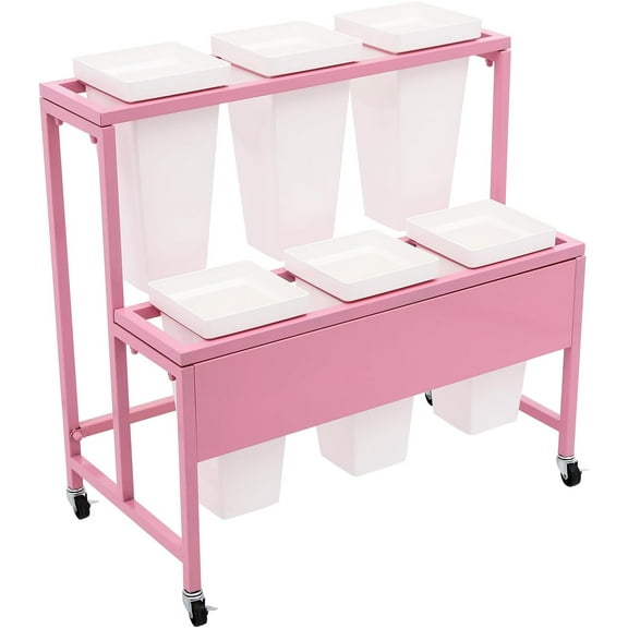 2 Tier Flower Cart with Wheels, Rolling Flower Display Stand with 6 Buckets, Flower Bouquet Holder Moving Plant Stand for Living Room Garden Florist Balcony Indoor Outdoor Decor