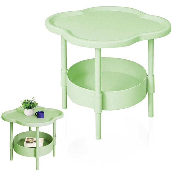 2 Tier Flower Shaped Side Table,Modern European Style Plastic End Table,Small Side Tables Bedroom,Bedside Table for Bedroom,Living Room,Balcony,Small Spaces,Easy Assembly
