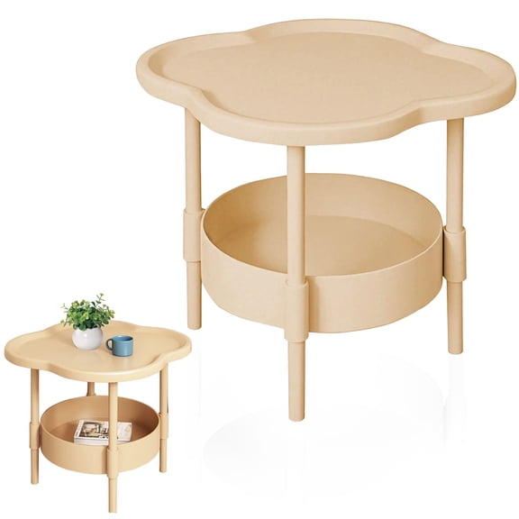 2 Tier Flower Shaped Side Table,Modern European Style Plastic End Table,Small Side Tables Bedroom,Bedside Table for Bedroom,Living Room,Balcony,Small Spaces,Easy Assembly