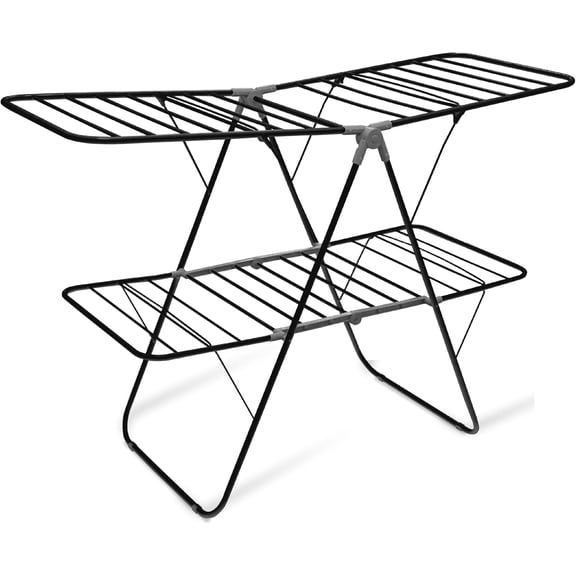 2-Tier Foldable Clothes Rack, Heavy-Duty Indoor Outdoor Laundry Stand, Collapsible Freestanding Garment Hanger, Portable Air Drying Rack for Apartments, Dorms & Homes