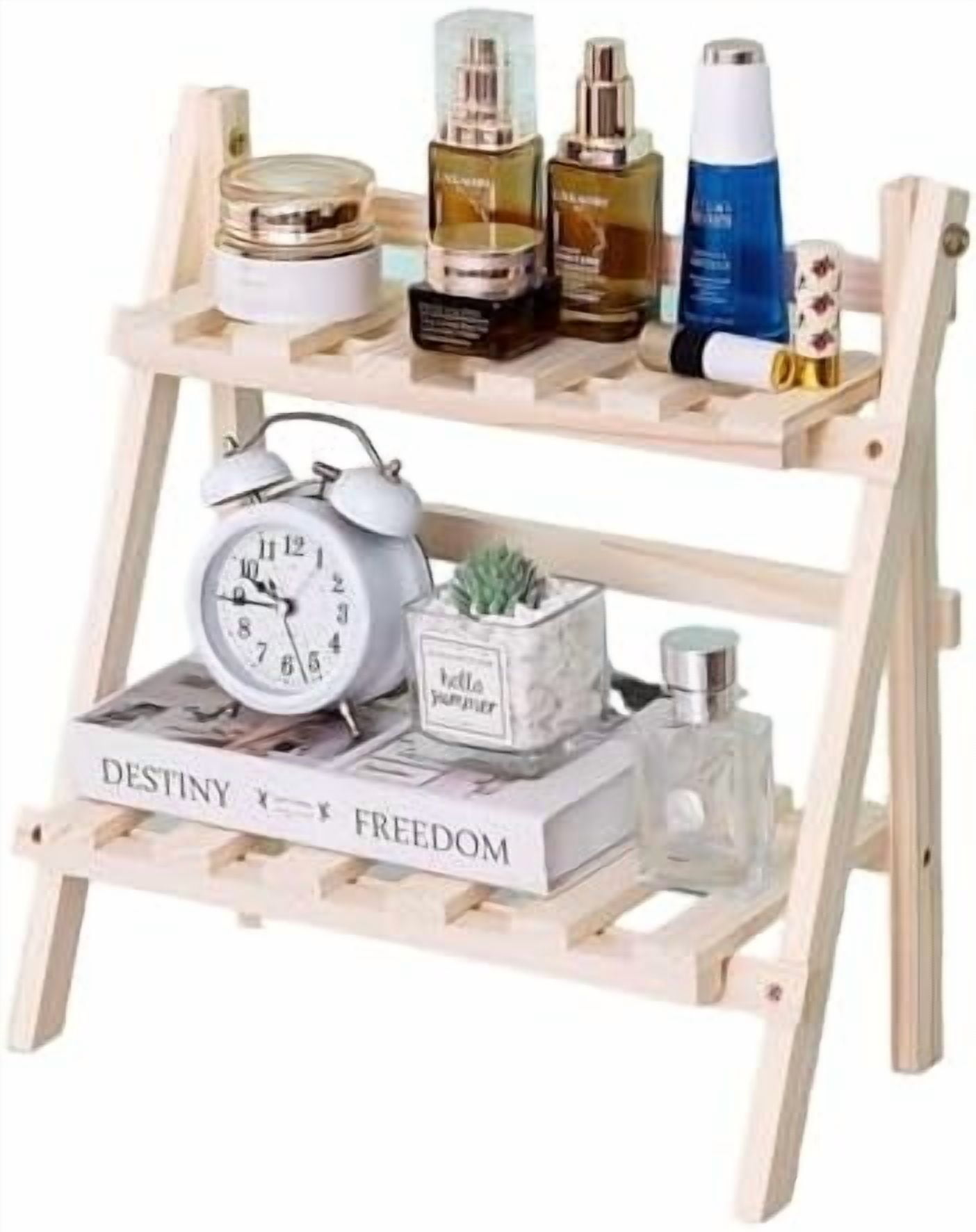 2 Tier Foldable Ladder Plant Stand Desktop Shelf Organizer Rack Wooden ...