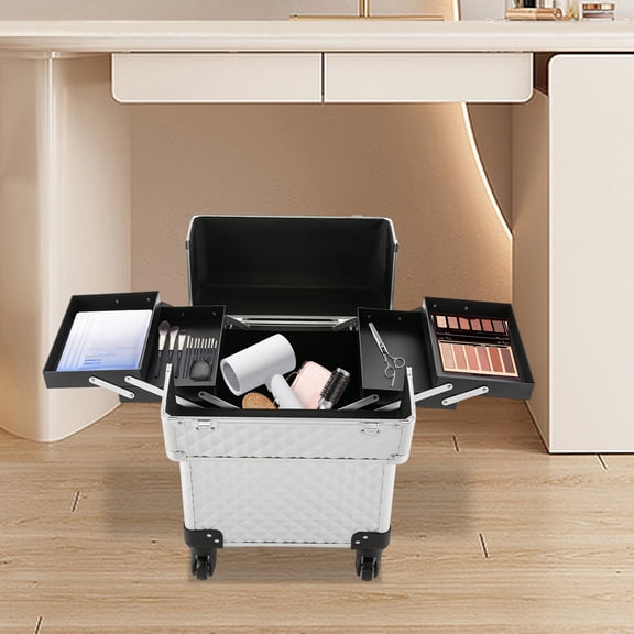 2-Tier Foldable Trays Professioneller Schminkkoffer Ergonomic Handle For Professional Make-Up Artists, Hair Stylists, Beauticians