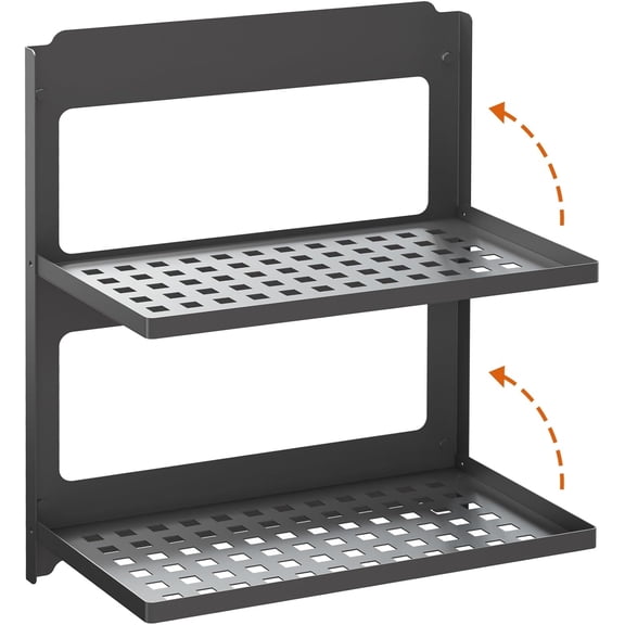 2-Tier Folding Metal Shelf Wall Mounted | Small Foldable Wall Shelf | Dorp Down | Combined Stackable | Double Layer Small Floating Shelf for Laundry Room Bathroom Utility RV | 13.4" (Black)