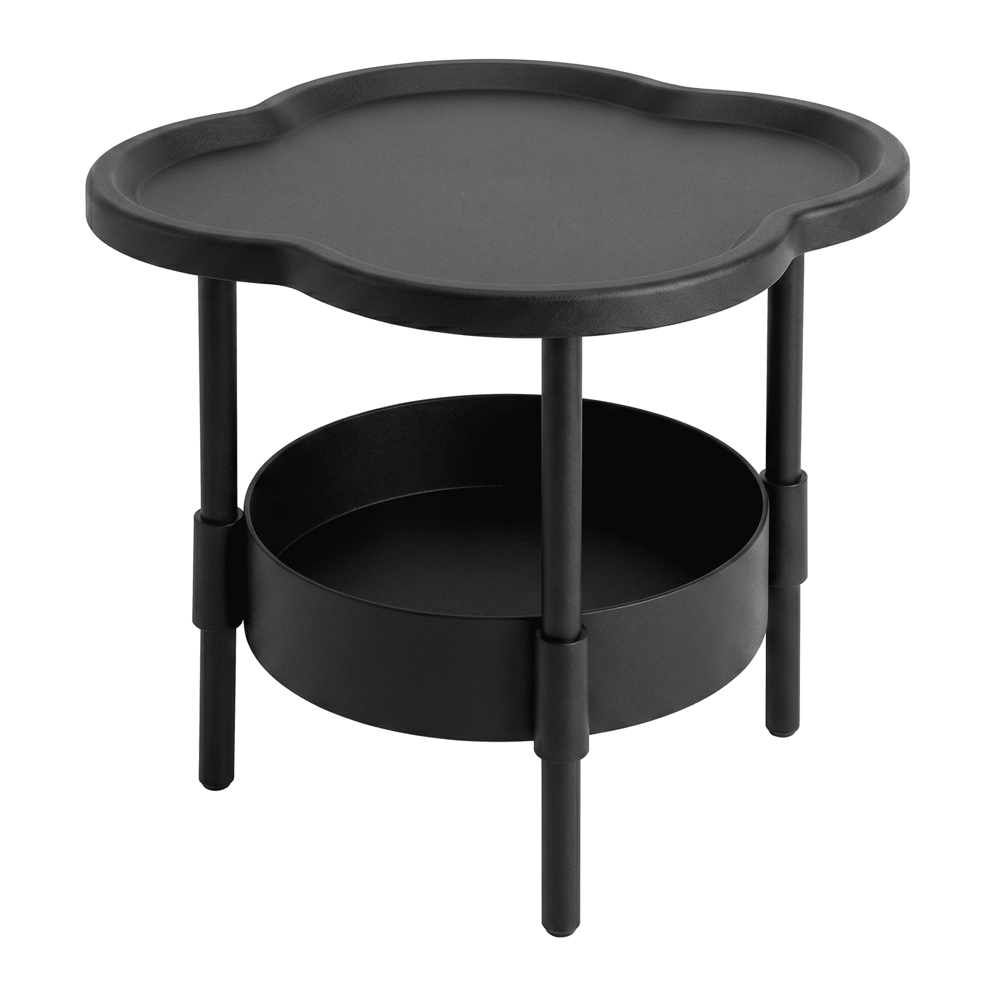 Black 2-Tier Cloud Top Side Table with Detachable Round Storage Tray, Minimalist Small End Nightstand for Small Living Room Bedroom