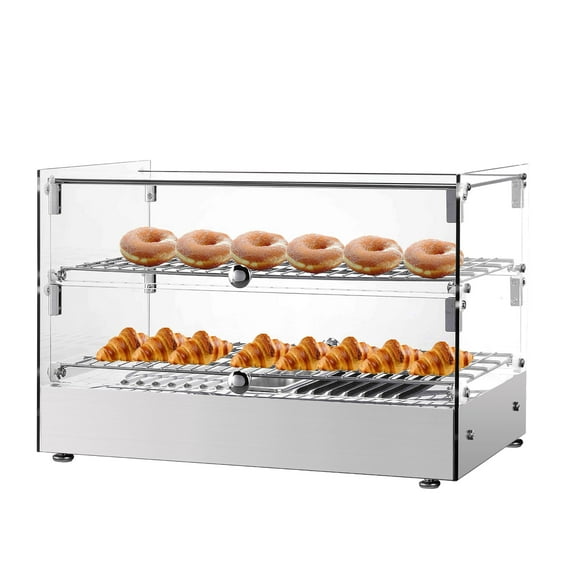 2-Tier Food Warmer, Commercial Food Warmer Display Electric Countertop Food Pizza Warmer with LED Lighting Adjustable Shelves Glass Door, Pastry Display Case for Buffet Restaurant