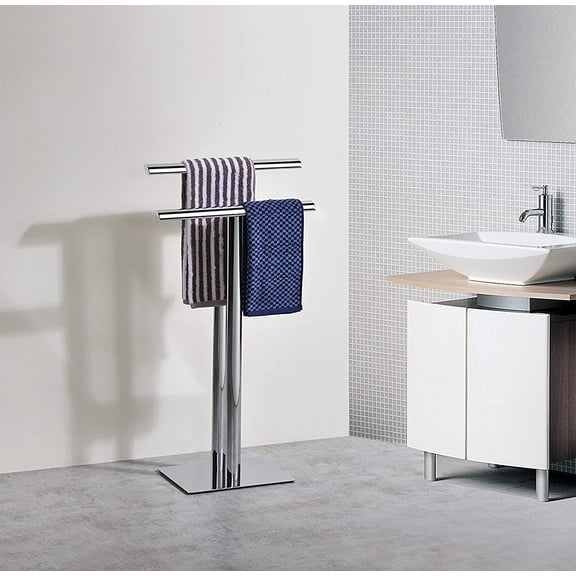 2 Tier Freestanding Towel Rack, Bathroom Standing Towel Racks, Hand Towel Holder - Towels Stand, Chrome