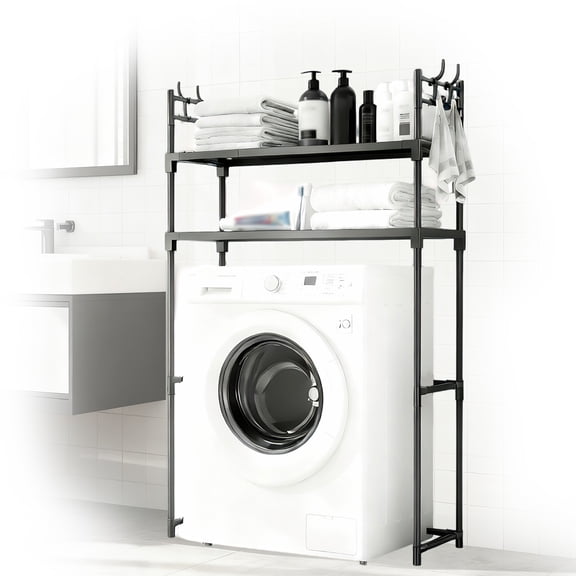 2-Tier Freestanding Washer and Dryer Shelves - Over Washer Dryer Stand, Multi-Purpose Space Saver Storage Rack for Laundry Room /Bathroom /Kitchen