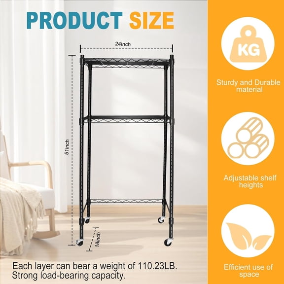 2 Tier  Fridge Shelf with Wheels, Adjustable Over Refrigerator Storage Stand for Dorms and Kitchens