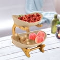 thumbnail image 1 of 2 Tier Fruit Basket Bamboo Ceramic Fruit Storage Bowl Kitchen Snack Organizer, 1 of 12