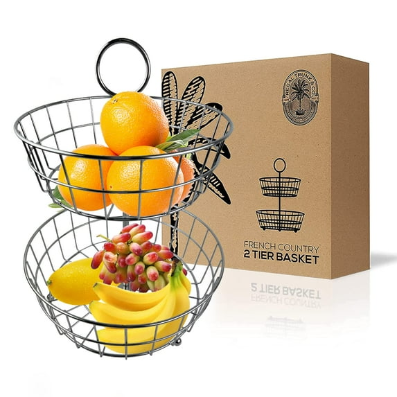 2 Tier Fruit Basket For Kitchen Regal Trunk & Co, Wire Fruit Organizer Bowl