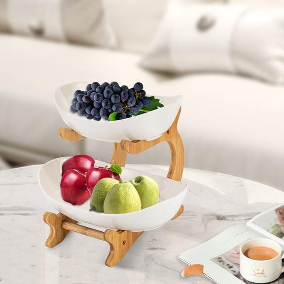 2 Tier Fruit Basket Fruit Bowl for Kitchen Counter Ceramic Fruit Basket Serving Stand for Vegetables and Snacks Decorative Fruit Stand for Any Table Wedding Birthday Party