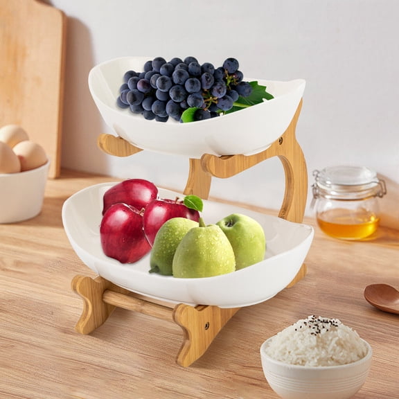 2 Tier Fruit Basket Fruit Bowl for Kitchen Counter, Fruit Basket for Kitchen, Two Tier Fruit Bowl for Kitchen Counter Two Tier Serving Stand Decorative 2 Tier Fruit Stand