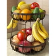 thumbnail image 1 of 2 Tier Fruit Basket for Kitchen Counter with 2 Banana Hangers, Metal Stackable Fruit Bowl for Kitchen Counter for Bread Vegetable Fruits, Brown, 1 of 14