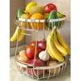 thumbnail image 1 of 2 Tier Fruit Basket for Kitchen Counter with 2 Banana Hangers, Metal Stackable Fruit Bowl for Kitchen Counter for Bread Vegetable Fruits, Silvery, 1 of 14