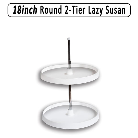 2 Tier Full-Circle Lazy Susan for Cabinets,Plastic,18" Double Shelf Swivel Kitchen Organizer, White