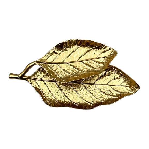 2 Tier Gold Metal Leaf Shaped Decorative Tray Double Layer Trinket Storage Tabletop Display Ornament Coffee Table Console