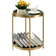 thumbnail image 1 of 2 Tier Gold Side Table, Folding Round Metal End Table Small Nightstand with Two Removable Tray for Bedroom Living Room Bedside Small Spaces Gold + Dark Green, 1 of 19