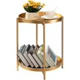 thumbnail image 1 of 2 Tier Gold Side Table, Folding Round Metal End Table Small Nightstand with Two Removable Tray for Bedroom Living Room Small Spaces Bedside Gold, 1 of 10