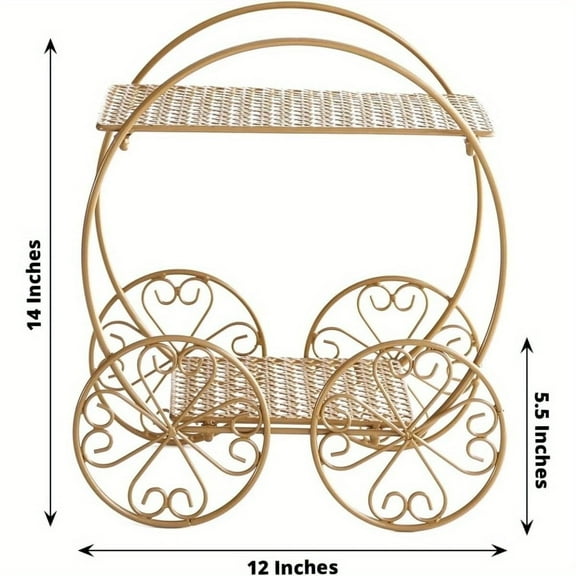 2-Tier Golden Metal Princess Carriage Cupcake Dessert Display Stand,Carriage Wedding Cake Stand - 14"
