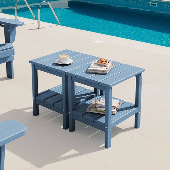 2-Tier HDPE Outdoor Side Tables Set of 2, Rectangular Adirondack Side Table, Blue