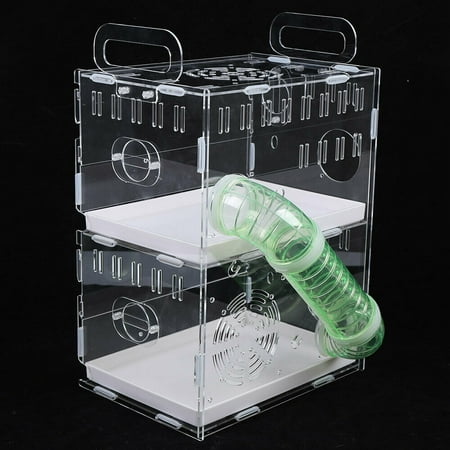 2 Tier Hamster Cage Clear Acrylic Mouse House Mice Rat Habitat Small Pet Nest with Passageway Free Shuttle Easy to Clean
