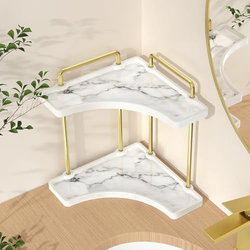 2-Tier Hancrafted Ceramic Bathroom Counter Organizer, Marble Pattern ...