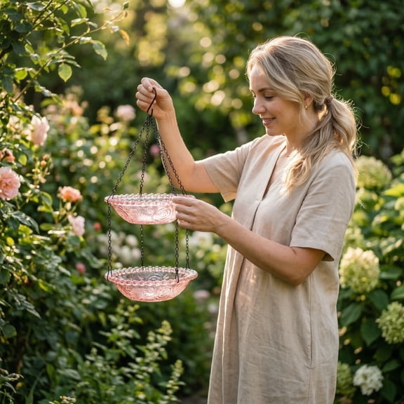 2-Tier Hanging Bird Feeder for Outdoor Garden Double Layer Wild Bird Feeding Station Bird Bath Tray for Yard Patio Nature Watch Supplies