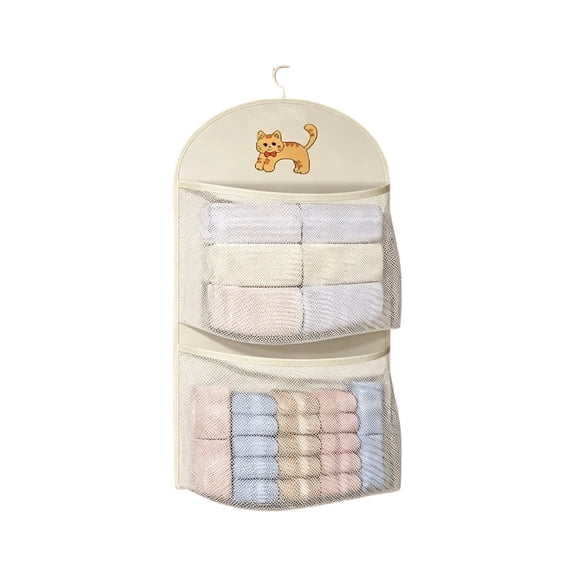 2 Tier Hanging Closet Organizer, Space-Saving Door Hanging Pocket Organizer for Underwear Sock Accessory, Durable Portable Hanging Storage for Closet, Dorm, Locker