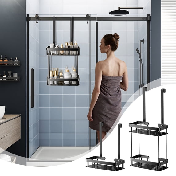 2-Tier Hanging Shower Caddy, Over the Door Large Capacity Bathroom Organizer, Rustproof Basket Shelf, No Drill Installation, Back of Door Storage Rack Time-Limited Price Slashes & Steals