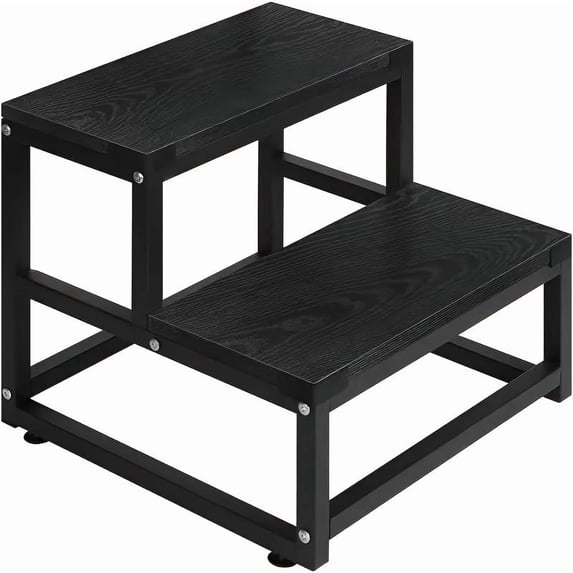 2-Tier Heavy-Duty Metal Step Stool, Folding A-Frame Ladder with Wide Base for Adults, Non-Slip Indoor Outdoor Use in Kitchen Bathroom Bedroom, Portable Foot Stool for Seniors