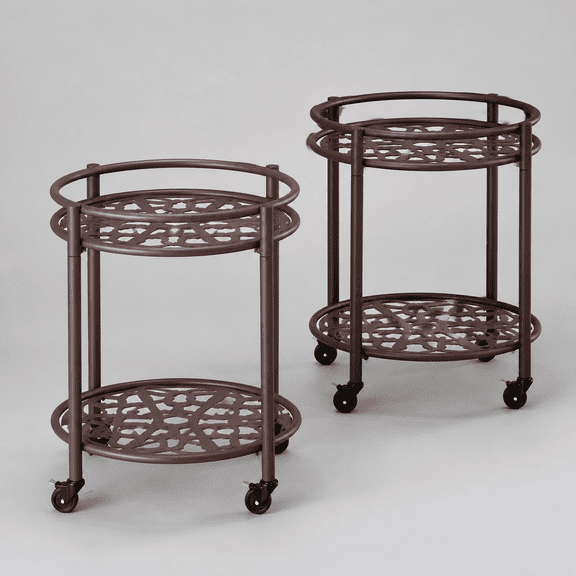 2 Tier Heavy Duty Rolling Plant Stand, 2 Pack Coffee | Indoor & Outdoor,150 lbs Capacity,Easy Move Cart,Balcony, Patio, Garden,Planter with Wheels