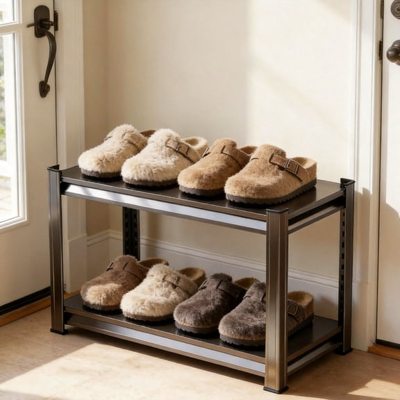 2-Tier Heavy Duty Shoe Storage Shelves, 1000LBS Capacity, Adjustable Metal Shoe Rack for Closet, Easy Assemble, Rustproof Metal Shoe Organizer for Home Kitchen Office,16"W x 12"D x 22"H, Black