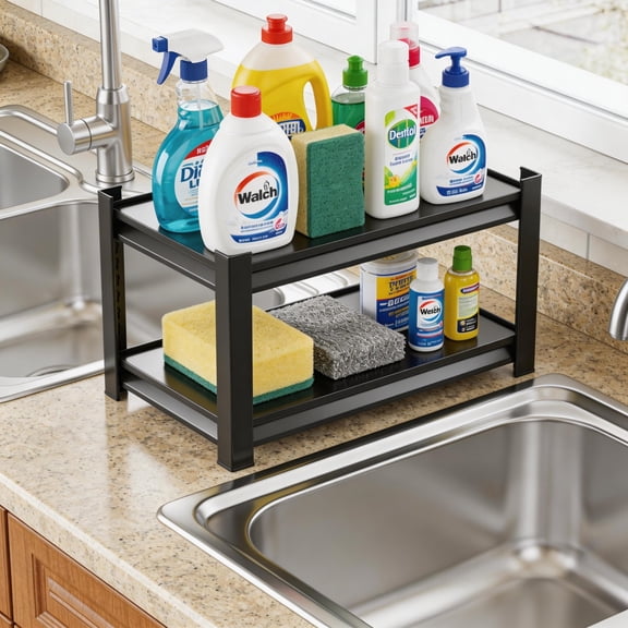 2-Tier Heavy Duty Steel Storage Rack, Multi-Use Cabinet & Countertop Organizer, 1000LBS Load Adjustable Metal Shelves for Home Kitchen Garage, 14"W x 12"D x 22"H