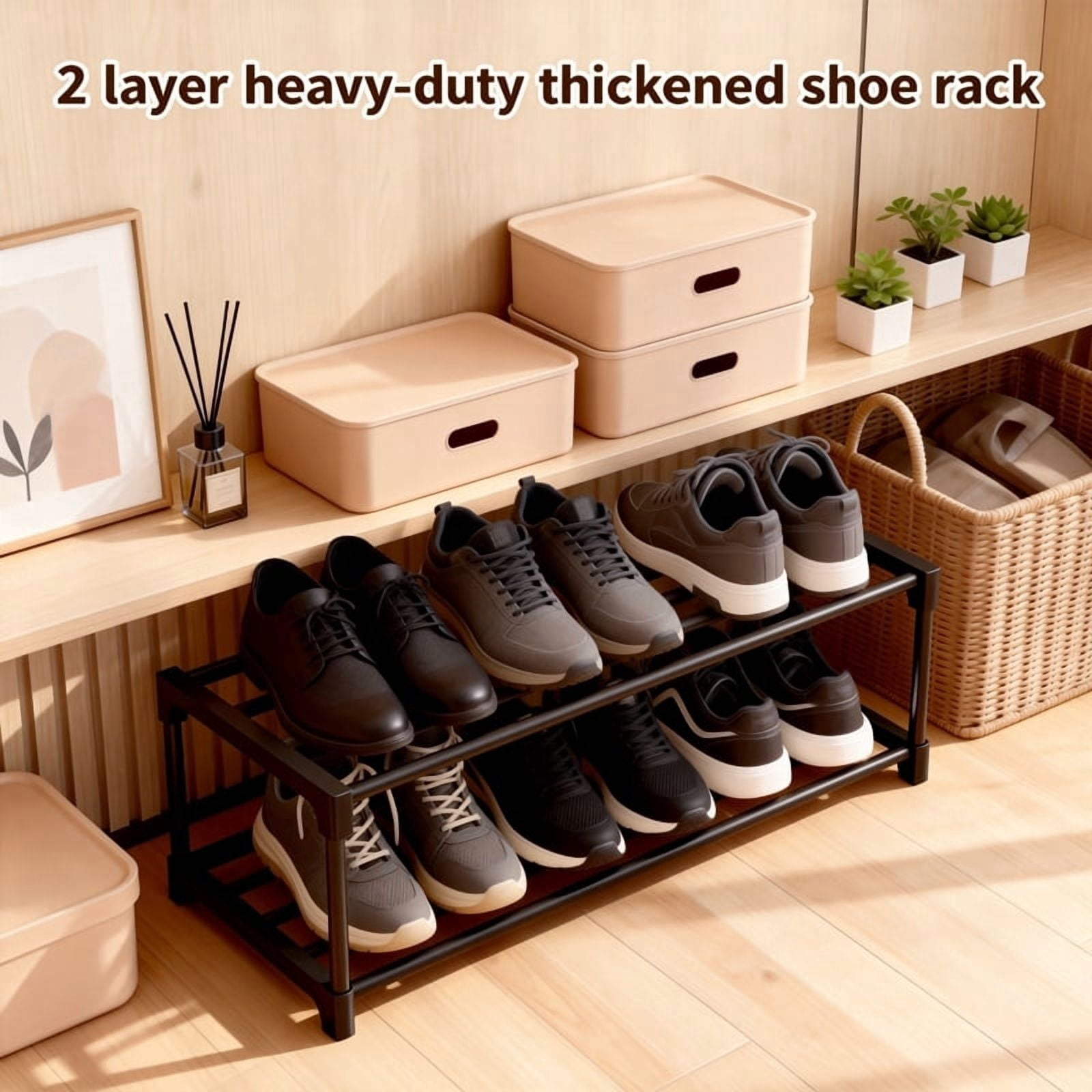 2-Tier Heavy-Duty Under-Bed Shoe Rack, Thick Sturdy Material, Space ...