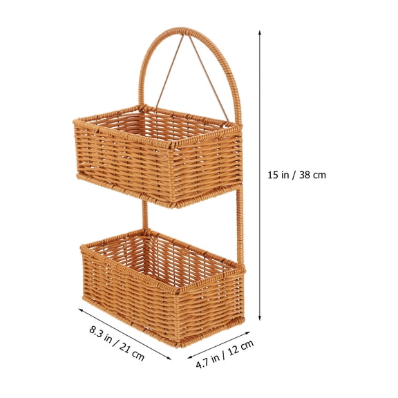 2-Tier Imitation Rattan Woven Wall Hanging Basket for Bathroom and Kitchen Storage Organizer