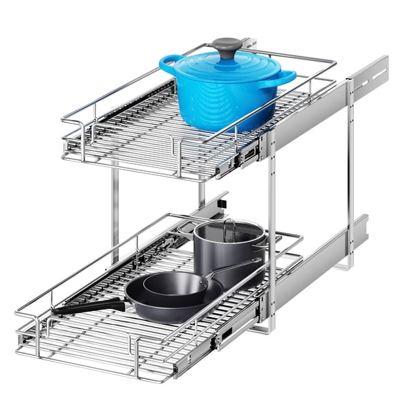 2 Tier Individual Pull Out Cabinet Organizer 11½inW x 21½inD Slide Out Wood Shelves Organizers Pull Out Drawers Organization and Storage for Kitchen Cabinet